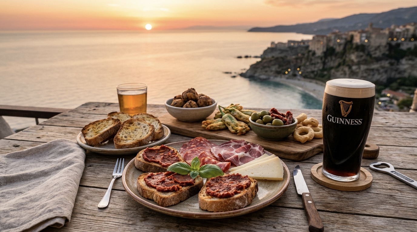 Tramonto sul mare con calice di vino